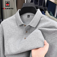 AEMAPE品牌男裝長(cháng)袖t恤男春秋季新款中年商務(wù)休閑免燙翻領(lǐng)純色polo 衫 淺灰色 2XL 180 建議 155-170斤