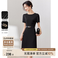 尚都比拉設計感拼接連衣裙夏季高級感氣質(zhì)百褶裙小個(gè)子中長(cháng)裙子 雅黑色 L
