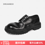 dreambox鈞博vibram耐磨厚底增高大頭德比鞋手工馬皮男士休閑皮鞋 黑色 38