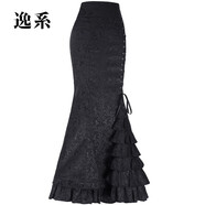 逸系魚(yú)尾半身裙春秋冬歐美新款長(cháng)裙維多利亞高腰氣質(zhì)半身裙朋克裙魚(yú)尾 黑色提花 M