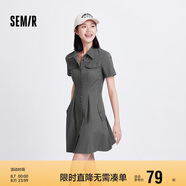 森馬連衣裙女收腰襯衫裙復古休閑夏季美拉德純色短裙101324114030