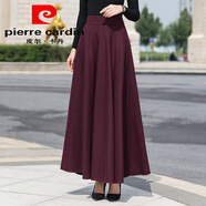 皮爾卡丹（pierre cardin）冬季加厚毛呢格子半身裙女百搭高腰A字裙顯瘦秋冬中長款大碼長裙 M9深紫紅 S 合適體重88-95