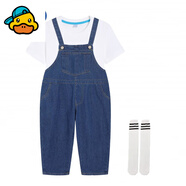 G.DUCKKIDS兒童演出服男女牛仔背帶褲幼兒園表演舞蹈服親子牛仔褲洋氣畢業(yè)服 背帶長(cháng)褲+白T恤+中筒襪 130 適高120-130cm年齡7-8歲cm