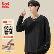貓人加絨德絨打底衫男士秋冬季圓領(lǐng)雙面磨絨保暖上衣服長(zhǎng)袖t恤男