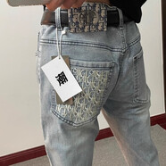 TYBURN秋季新款刺繡字母牛仔褲男網(wǎng)紅同款潮牌百搭修身小腳直筒九分褲子 淺藍 刺繡D字母888 （高質(zhì)量） 28