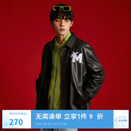 MLMR MY LIFE MY RULES秋季潮流時(shí)尚寬松PU皮鳶尾花印花男士夾克外套M233P3001 黑色 S 170