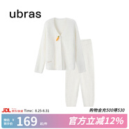 ubras七夕禮物【虞書(shū)欣同款】兔絨絨開(kāi)襟家居服套裝女加絨睡衣冬季女 【長(cháng)袖長(cháng)褲套裝】純白色 M