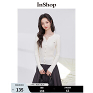 InShop【商場(chǎng)同款】新款修身長(cháng)袖針織衫女豎坑紋修身金屬裝飾上衣 米白色 均碼
