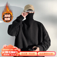 杜小閑保暖高領(lǐng)針織毛衣男士秋冬季加厚寬松大碼上衣服加絨慵懶風(fēng)打底衫 A001-MY102J黑色加絨 XL [建議120-140斤]