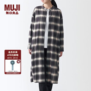 無印良品 MUJI 女式 新疆棉法蘭絨 立領連衣裙 BCL24C0A 灰色X格子 XS-S