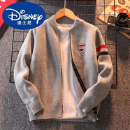 迪士尼（Disney）男童毛衣外套春秋冬三季新款棒球服中大童時(shí)尚學(xué)生加厚針織開(kāi)衫潮 灰色 160 身高建議145-155