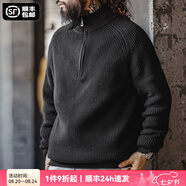 馬登工裝 美式半拉鏈立領(lǐng)毛衣男秋季半高領(lǐng)豎線肌理百搭彈力針織衫 炭黑色 (寬松偏大) L (175)