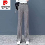 皮爾卡丹（pierre cardin）毛呢喇叭褲女褲秋冬2025新款時尚高腰垂感顯瘦遮肉休閑加厚闊腿褲 灰色 毛呢微喇褲 加厚 2XL 122-133