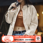 馬登女裝 美式棉籽殼牛仔外套休閑寬松設(shè)計感小眾純棉丹寧夾克秋季 米白色 馬登工裝 S