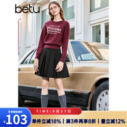 百圖betu女裝秋新款毛針織衫美式學(xué)院風字母提花針織毛衣2309T27 酒紅 L