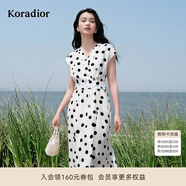珂萊蒂爾2025年夏季新款法式優(yōu)雅V領波點無袖連衣裙女 淡橙黃 M