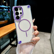 尚尚呈品（sscp）適用三星GalaxyS25手機(jī)殼高透明磁吸S24FE大孔加高鏡頭框全包S23Ultra四角防摔高級感簡約硅膠殼 【紫色細(xì)圈磁吸】 三星GalaxyS22Ultra