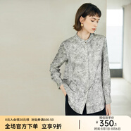 顏域長袖立領(lǐng)女士襯衫秋季2024新款寬松上衣印花小衫新中式襯衣女 灰色 XL/42