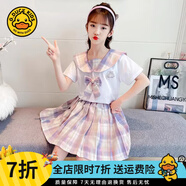 G.DUCKKIDS小黃鴨童裝女童裙子套裝夏季2025新款女孩夏裝夏天衣服學(xué)院風(fēng)jk裙 少女粉 120 建議身高105-115cm 4-5周歲