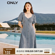 ONLY法式甜美中長裙收腰顯瘦純欲風連衣裙女|123207031 H31 尤帕藍格CHECK XS (155) 76A