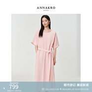 玖姿·安娜蔻高智通勤靜奢風(fēng)萊賽爾蝙蝠袖收腰連衣裙女2025秋季新款 粉紅 M