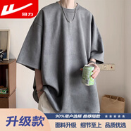 回力深灰色重磅t恤男夏季潮牌麂皮絨短袖美式高街復古七分袖cleanfit 深灰色【升級款】 L