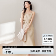尚都比拉夏季氣質(zhì)V領(lǐng)通勤吊帶連衣裙高級(jí)感光澤性感純欲風(fēng)小裙子 香檳色 L