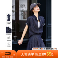 梵希蔓減齡通勤牛仔套裝女2025夏季新款襯衫百褶短裙兩件套 A1801 牛仔藍(lán) M