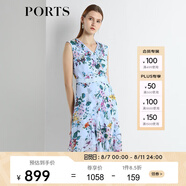 PORTS寶姿 新品 女裝V領(lǐng)不規(guī)則印花連衣裙LN8D268HPS065 天藍(lán)色印花 S (4)