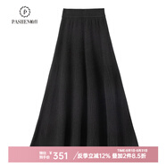 帕什 女羊絨半身裙35%山羊絨秋冬新款針織高腰顯瘦百褶傘裙 CT-1231 黑色 均碼