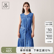 Marc O'Polo/MOP【商場同款】春夏圓領無袖多褶長款及膝連衣裙女 夏日藍864 L 38/170