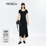 MO&Co.連衣裙夏扭結(jié)高腰短袖正肩長裙MBE2DRS002可露麗穿搭 黑色 M /165