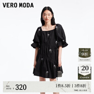 VEROMODA連衣裙甜美減齡繡花五分袖泡泡袖蛋糕裙326Z008 S59黑色 170/88A/L