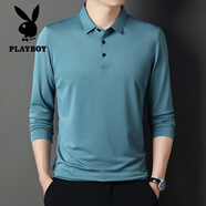 花花公子（PLAYBOY）男士休閑長(zhǎng)袖t恤翻領(lǐng)春秋季打底衫男薄款有領(lǐng)40-50歲中年人爸爸裝 SY263淺藍(lán) S 165/建議120斤以下