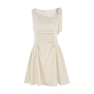 韓語(yǔ)琳空間韓語(yǔ)琳 韓系氛圍蝴蝶結褶皺連衣裙女2025約會(huì )生日禮服裙 杏色 S