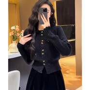 真即小香風(fēng)紅色針織衫開(kāi)衫毛衣外套早秋裝女2025年新款女常規(guī)款秋季上 黑色 均碼