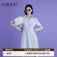 OBEG歐碧倩夏季女裝通勤西裝式收腰純色襯衫領(lǐng)連衣裙10442106 淺藍 S /160/36