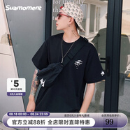 SuaMoment抓痕小爪子字母短袖男潮流街頭寬松純棉情侶T恤伯遠同款 黑色 XL