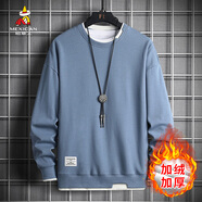 稻草人（MEXICAN）加絨衛衣男冬季新款韓版寬松圓領(lǐng)長(cháng)t假兩件套頭衫 藍色加絨 M