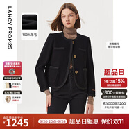 朗姿復古純羊毛小香風短款修身黑色毛呢外套女高級感氣質(zhì)春冬新款 夜幕黑色2 S