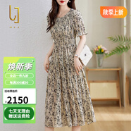 OLJ高檔品牌連衣裙女2025年夏季新款時(shí)尚氣質(zhì)優(yōu)雅復(fù)古圓領(lǐng)碎花裙子 米色 XL 【121-130斤】