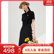 敦奴夏季新款polo短袖中長款連衣裙休閑運動風(fēng)小黑裙 正黑色 L