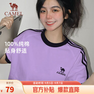 駱駝（CAMEL）夏日T恤女撞色插肩時尚休閑涼感上衣 C25BARLG012 墨灰琵鷺粉 XL