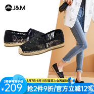 快樂瑪麗（J&M）單鞋女士漁夫鞋2025春夏季新款平底鏤空網(wǎng)面布鞋一腳蹬透氣女鞋 黑色（1961W） 35 225mm