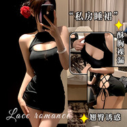 豹紋裝純欲誘惑制服免脫激情套裝夜店包臀大碼系帶黑色灰 黑色 均碼