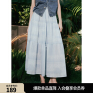 ELLE波嬉印花半身裙女2025夏新款度假松緊腰高級感氣質(zhì)a字裙長(cháng)裙 藍色 S