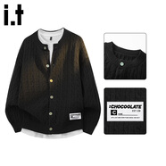 :CHOCOOLATEit麻花紋開(kāi)衫針織衫毛衣男秋冬季新款潮防寒休閑外套 耀黑色 M