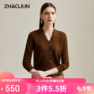 兆君2024秋冬高端純色山羊絨衫女裝V領(lǐng)長(cháng)袖粉色溫柔風(fēng)針織毛衣 焦糖色 2XL
