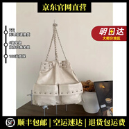 MOSPOKE輕奢品牌真皮包包女包韓國(guó)鉚釘包辣妹大容量機(jī)車(chē)包搖滾甜酷風(fēng)雙肩 雙肩灰白色 41*15*34cm