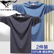 七匹狼狼隱2件】純棉春秋圓領(lǐng)長袖T恤男寬松百搭青年學(xué)生打底衫體恤上衣 【純棉2件】純色：鐵灰+霧藍 S 【75-95斤】